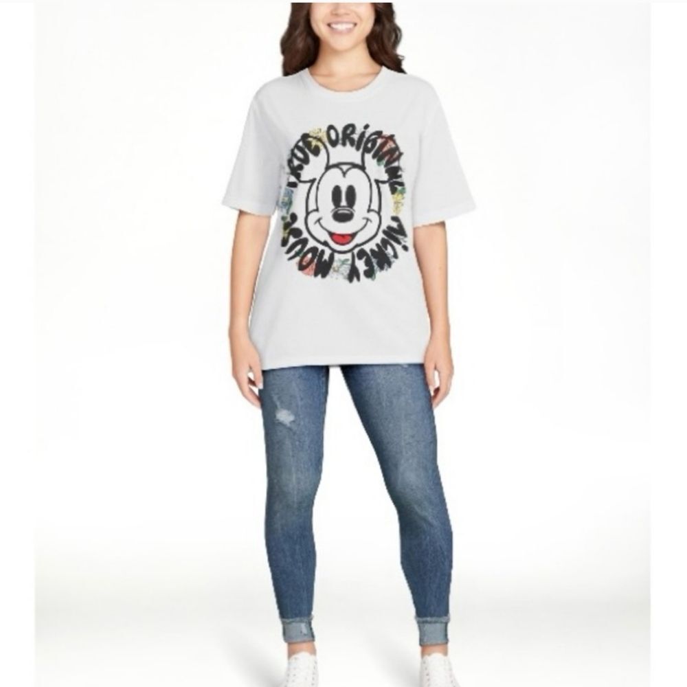 Disney Mickey Mouse White Graphic T-Shirt with Cartoon Print Size XL(15-17)